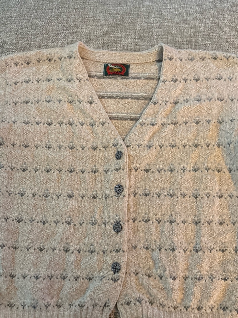 Striped V-Neck Cardigan Sweater - Light Beige